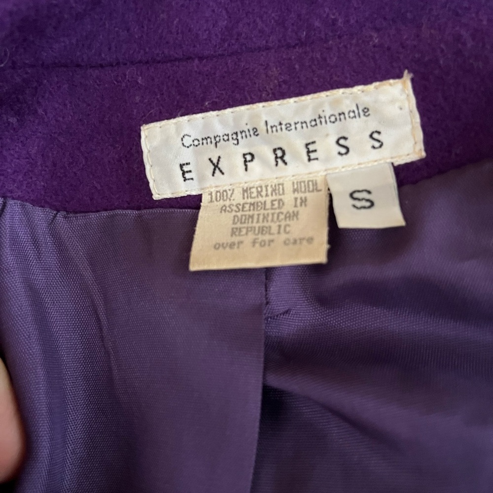 Vintage Express Purple Wool Cropped Blazer Jacket Small 1980s Statement - Picture 6 of 6